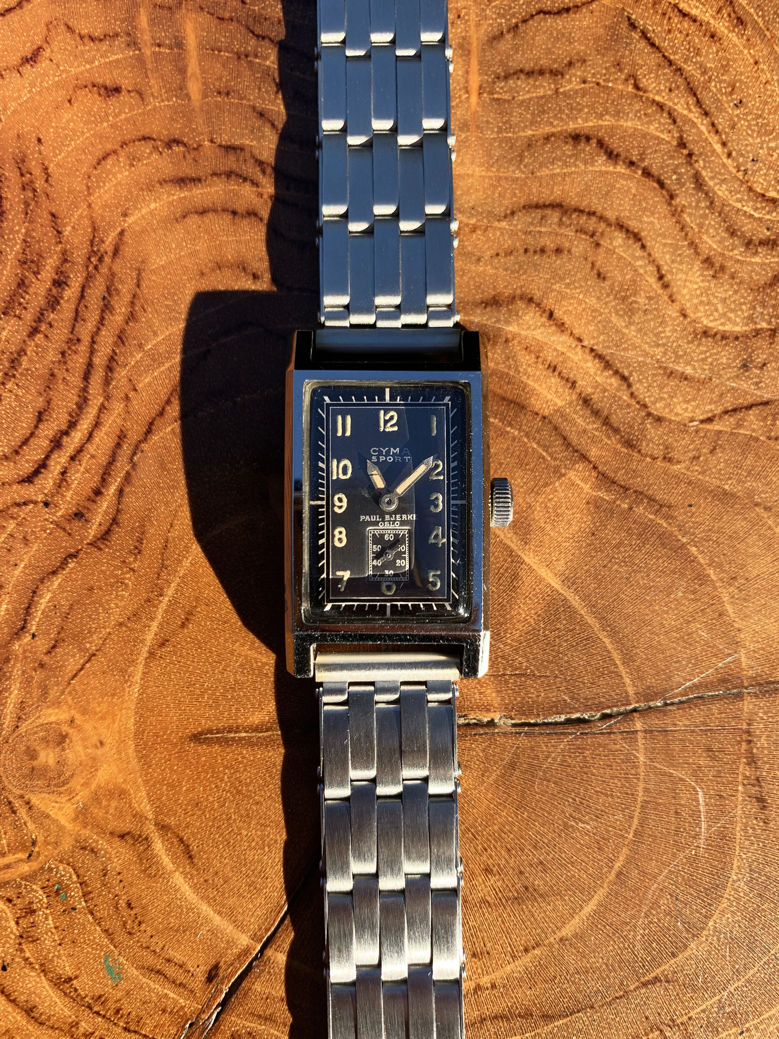 1930s Cyma Sport Clamshell Tank Watch — Shiny Happy Objects